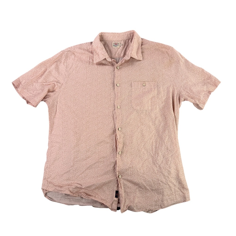 Faherty Button Down Shirt Mens XL Peach Leaf Print Short Sleeve Camp Floral